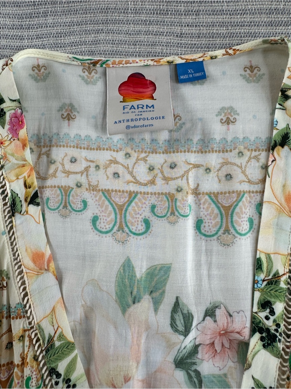 FARM Rio Anthropologie Tea Rose Midi Wrap Dress with Yellow and Green Accents XL - Picture 6 of 7